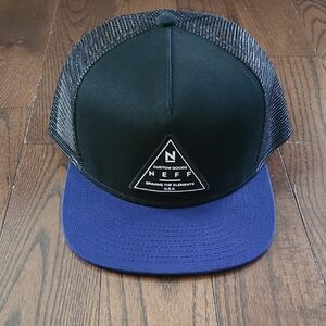 New Neff Black and Blue Trucker Snapback Hat with Geometric Logo